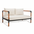 Pemberly Row Mid-Century Metal and Wood Patio Sofa in Black / White