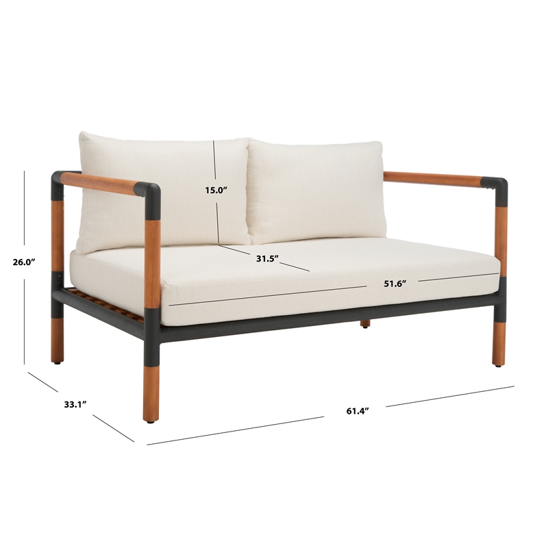 Pemberly Row Mid-Century Metal and Wood Patio Sofa in Black / White