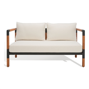 Pemberly Row Mid-Century Metal and Wood Patio Sofa in Black / White