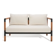 Pemberly Row Mid-Century Metal and Wood Patio Sofa in Black / White