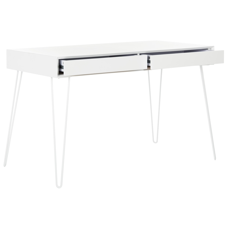 Pemberly Row Contemporary Wood and Iron Desk in White Finish