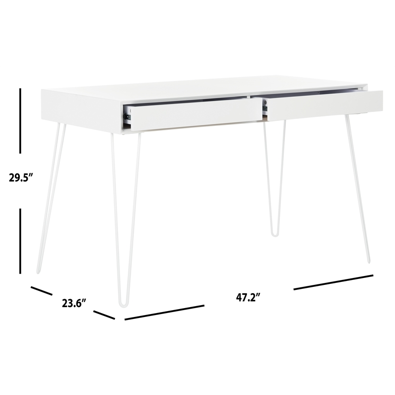 Pemberly Row Contemporary Wood and Iron Desk in White Finish