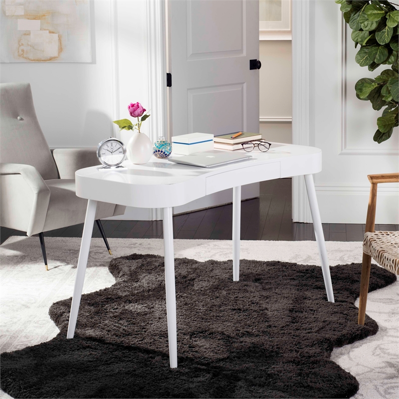 Pemberly Row Contemporary Wood and Iron Desk in White Finish