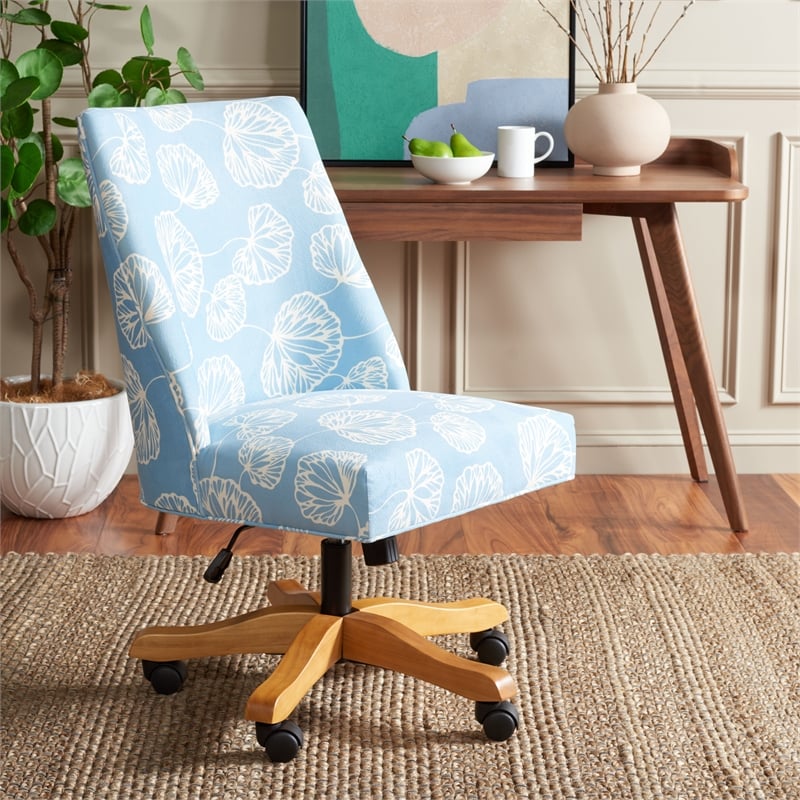 Pemberly Row Contemporary Wood and Metal Desk Chair in White / Blue