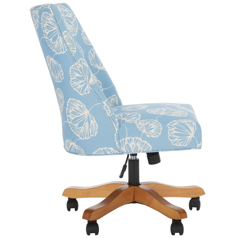 Pemberly Row Contemporary Wood and Metal Desk Chair in White / Blue