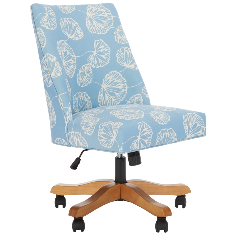 Pemberly Row Contemporary Wood and Metal Desk Chair in White / Blue