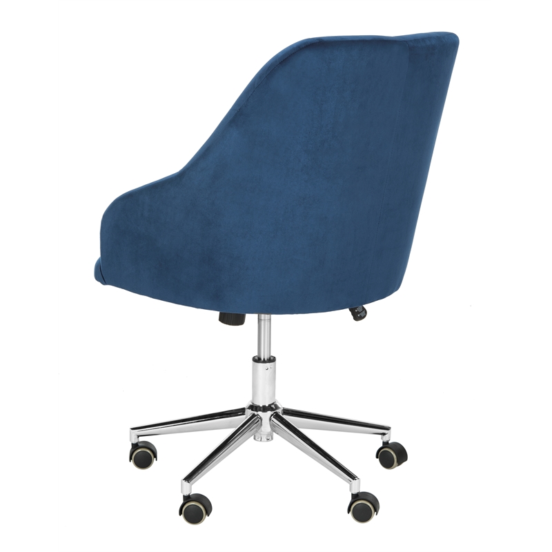 Pemberly Row Wood and Metal Tufted Swivel Office Chair inNavy/Chrome
