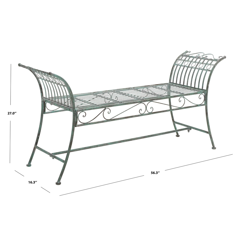 Pemberly Row Traditional Powder Coated Iron Bench in Green Finish