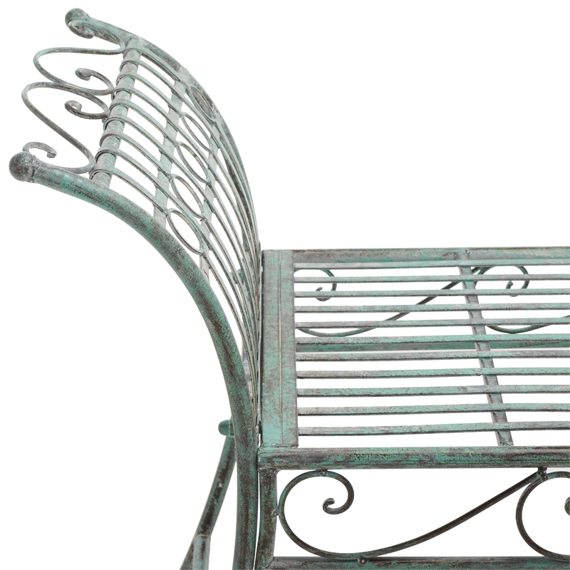 Pemberly Row Traditional Powder Coated Iron Bench in Green Finish