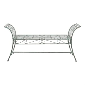 Pemberly Row Traditional Powder Coated Iron Bench in Green Finish