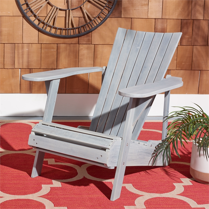 Pemberly Row Farmhouse Wood Adirondack Chair in Ash/Gray Finish