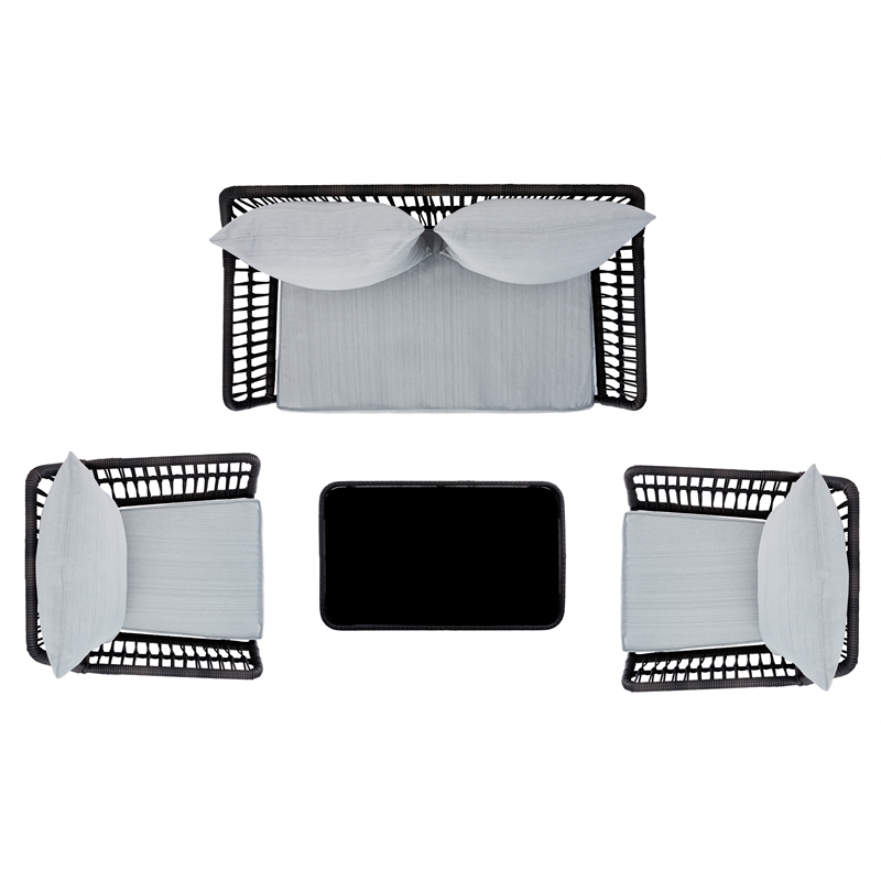 Pemberly Row Coastal Wood and Metal 4Pc Living Set in Black / Gray