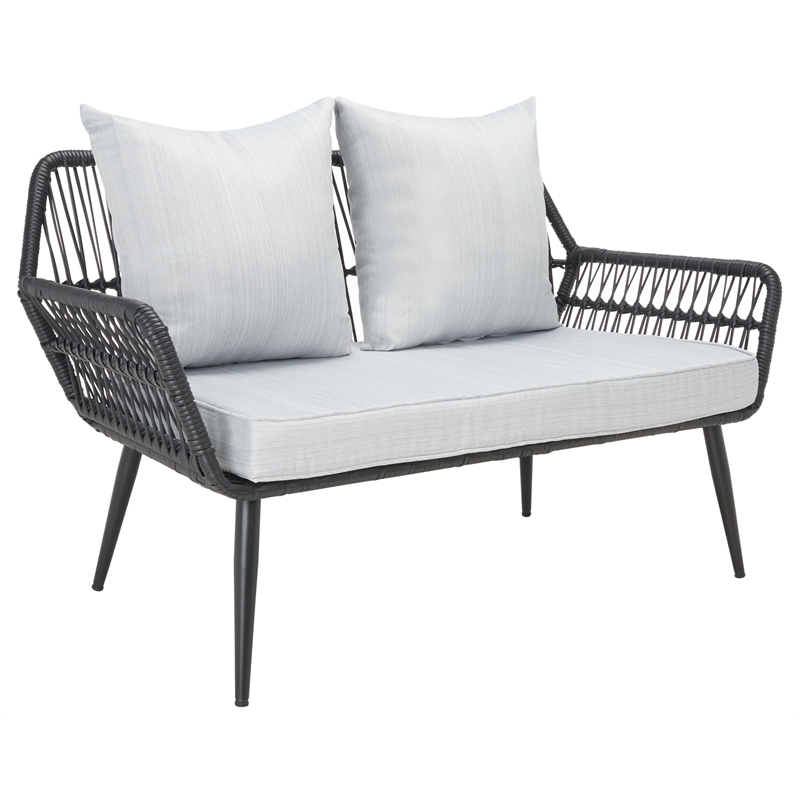 Pemberly Row Coastal Wood and Metal 4Pc Living Set in Black / Gray