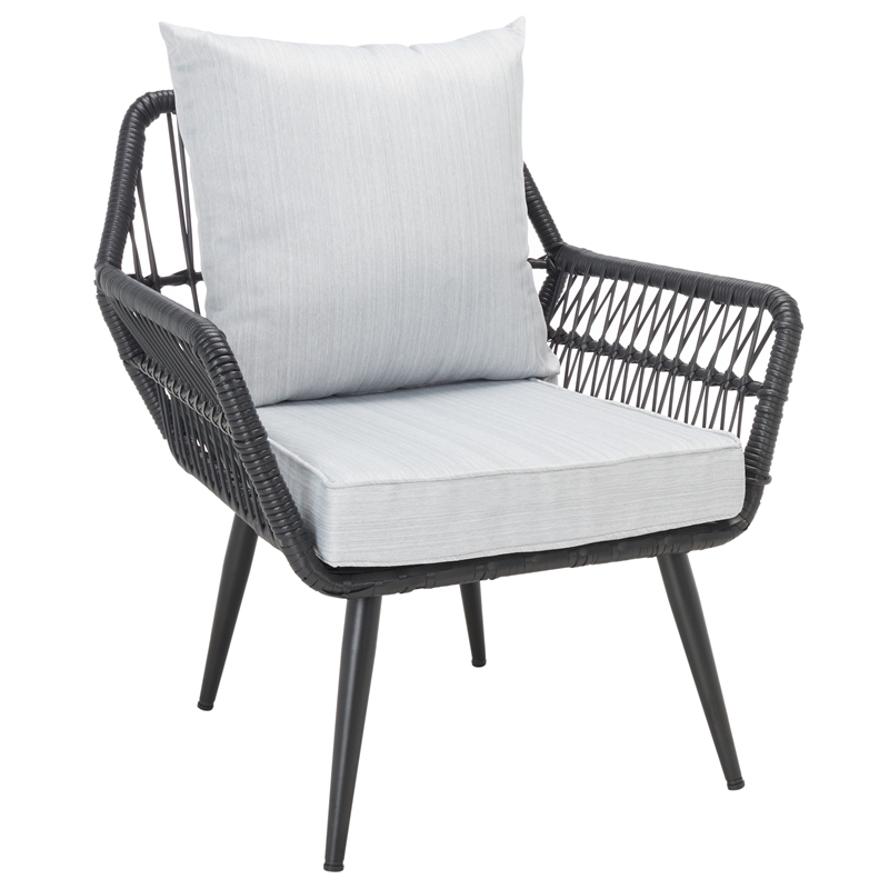 Pemberly Row Coastal Wood and Metal 4Pc Living Set in Black / Gray