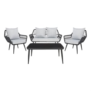 Pemberly Row Coastal Wood and Metal 4Pc Living Set in Black / Gray