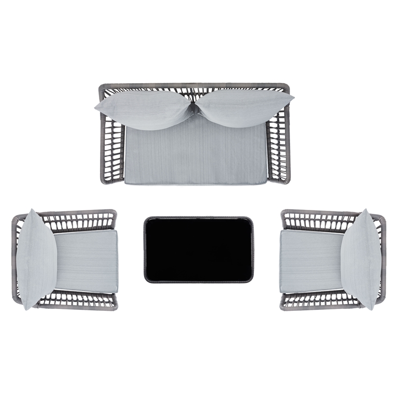 Pemberly Row Coastal Wood and Metal 4-Piece Living Set in Gray