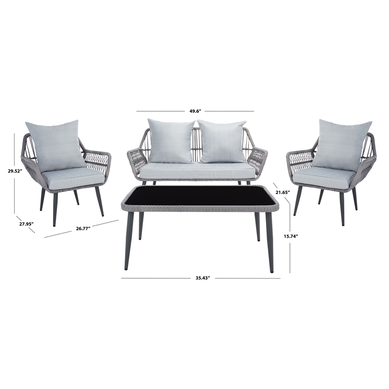 Pemberly Row Coastal Wood and Metal 4-Piece Living Set in Gray