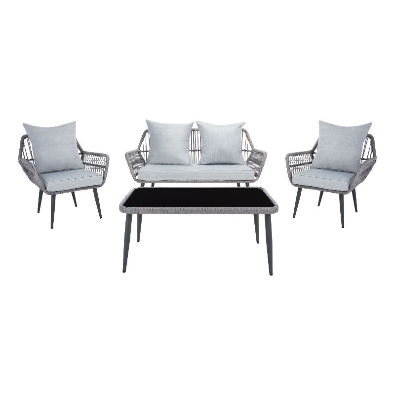 Pemberly Row Coastal Wood and Metal 4-Piece Living Set in Gray