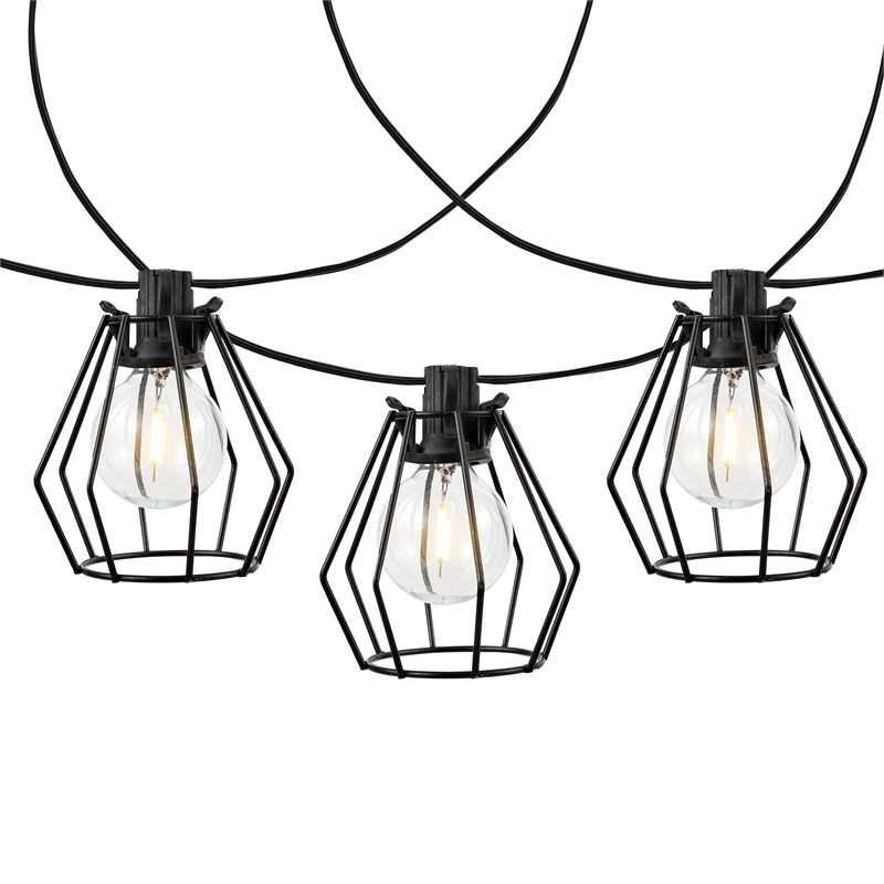 Pemberly Row Metal and Glass Led Outdoor String Light in Black