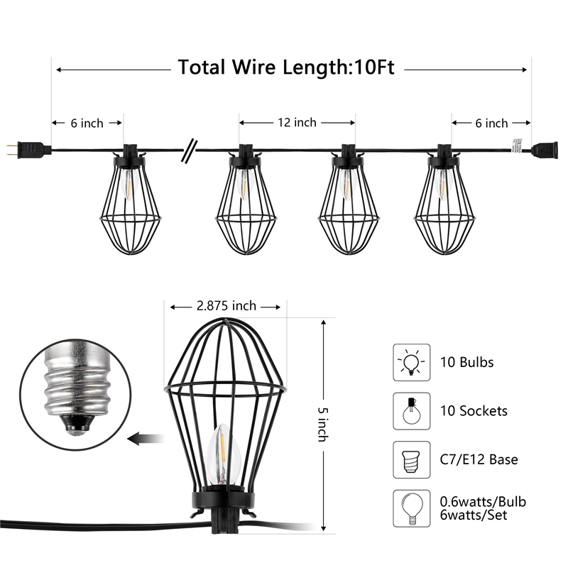 Pemberly Row Metal and Glass Led Outdoor String Light in Black