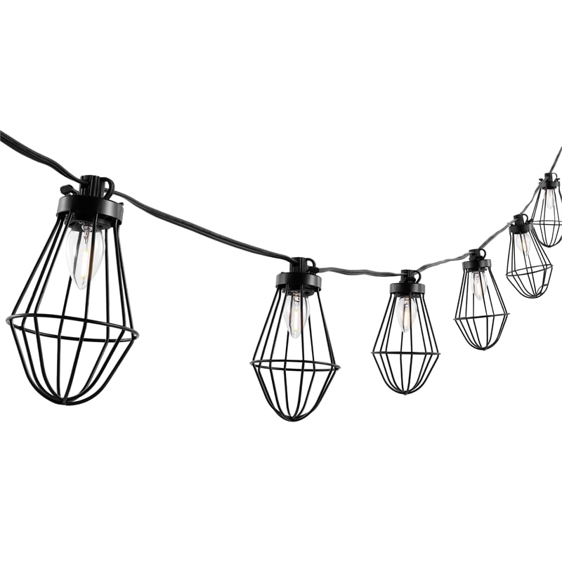 Pemberly Row Metal and Glass Led Outdoor String Light in Black
