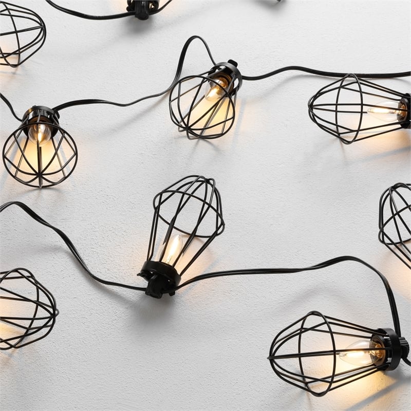 Pemberly Row Metal and Glass Led Outdoor String Light in Black