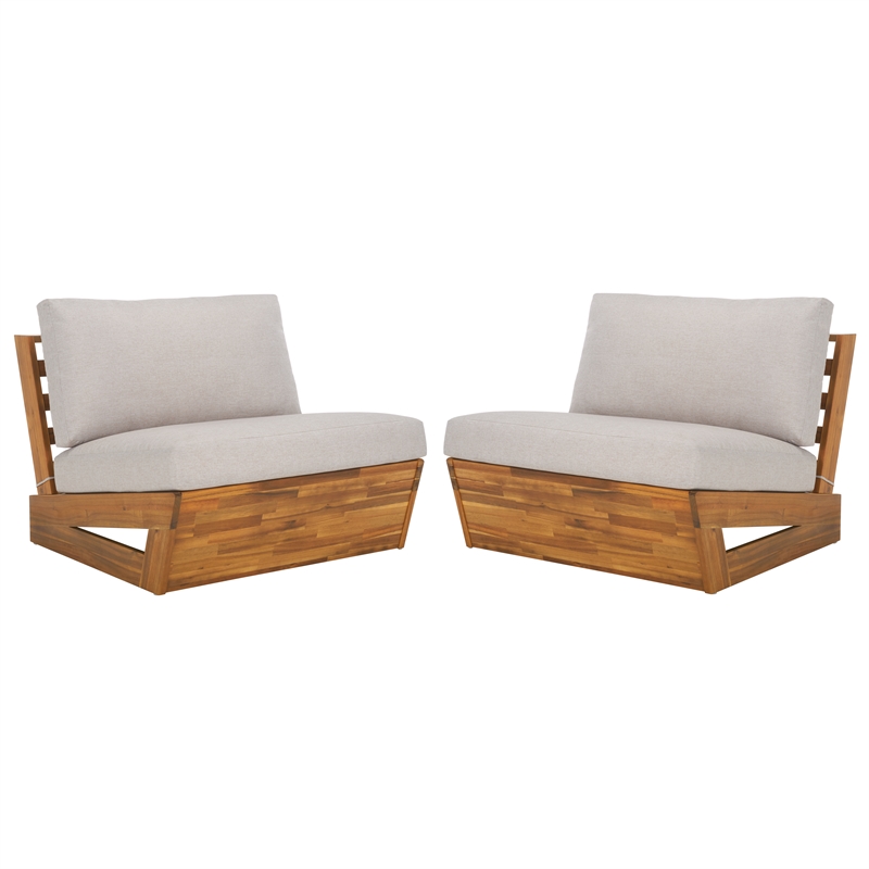 Pemberly Row Acacia Wood and Polyester Lounge Chairs Set of 2 in Natural / Gray