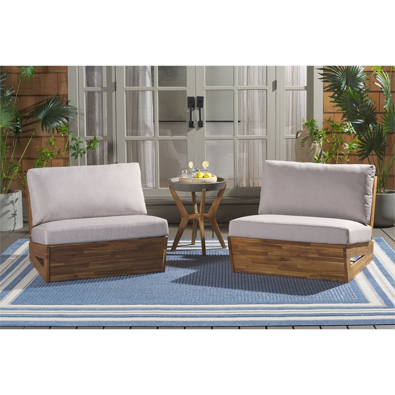 Pemberly Row Acacia Wood and Polyester Lounge Chairs Set of 2 in Natural / Gray