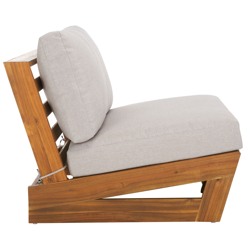 Pemberly Row Acacia Wood and Polyester Lounge Chairs Set of 2 in Natural / Gray