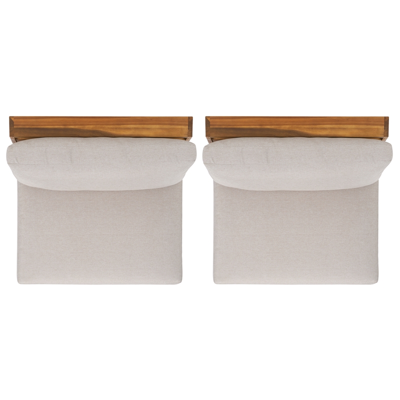 Pemberly Row Acacia Wood and Polyester Lounge Chairs Set of 2 in Natural / Gray