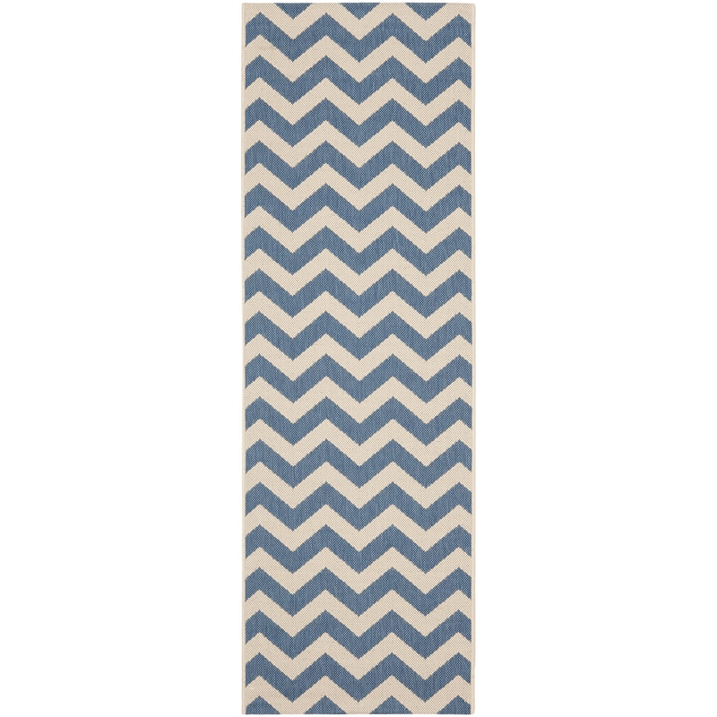 Pemberly Row Polypropylene Runner Rug in Blue and Beige for Indoor or Outdoor