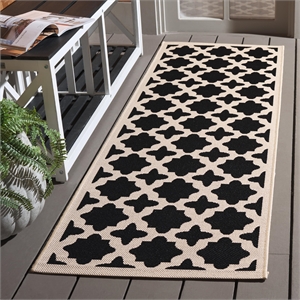 Pemberly Row Polypropylene Runner Rug in Black and Beige for Any Room