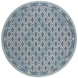 Pemberly Row 5'3&quot Round Decorative Area Rug in Navy and Aqua