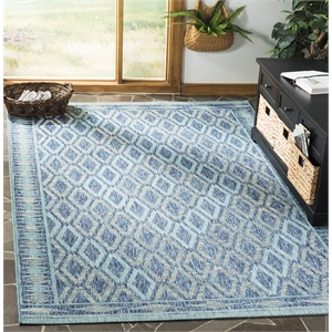 Pemberly Row 5'3&quot Square Decorative Area Rug in Navy and Aqua