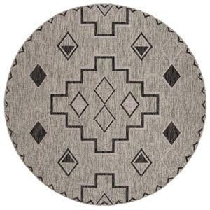Pemberly Row 5'3&quot Round Contemporary Area Rug in Gray and Black