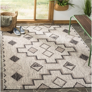 Pemberly Row 5'3&quot Square Contemporary Area Rug in Gray and Black