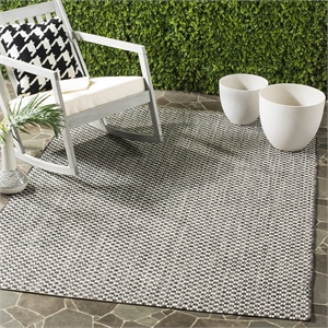 Pemberly Row 5'3&quot Square Decorative Area Rug in Black and Light Gray