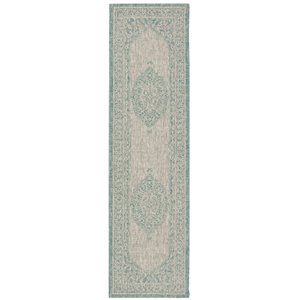 Pemberly Row 2'3&quot x 12' Hallway Runner Rug in Light Gray and Aqua
