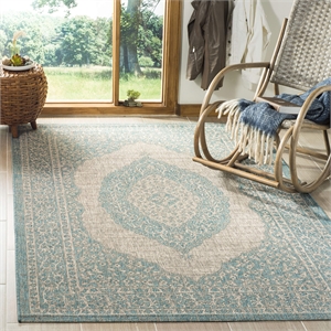Pemberly Row 9' x 12' Large Indoor Area Rug in Light Gray and Aqua