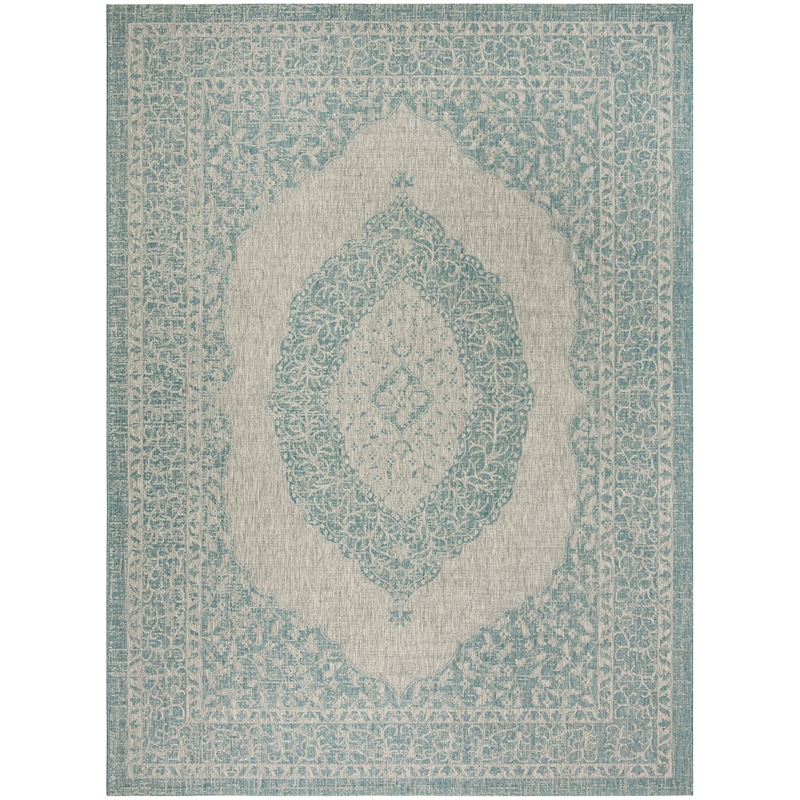 Pemberly Row 9' x 12' Large Indoor Area Rug in Light Gray and Aqua