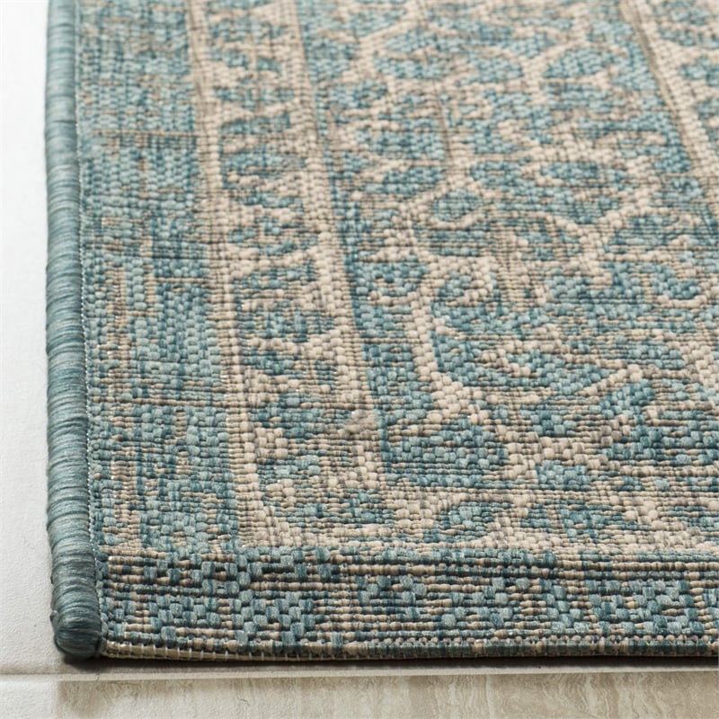 Pemberly Row 9' x 12' Large Indoor Area Rug in Light Gray and Aqua