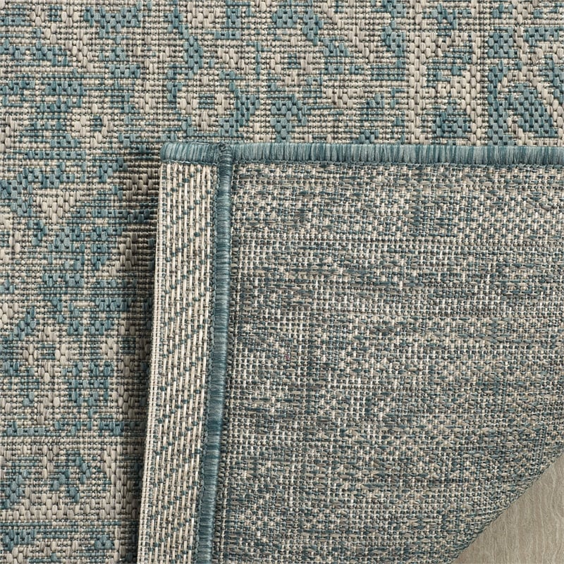 Pemberly Row 9' x 12' Large Indoor Area Rug in Light Gray and Aqua