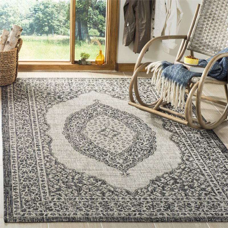 Pemberly Row 9' x 12' Large Indoor Area Rug in Light Gray and Black