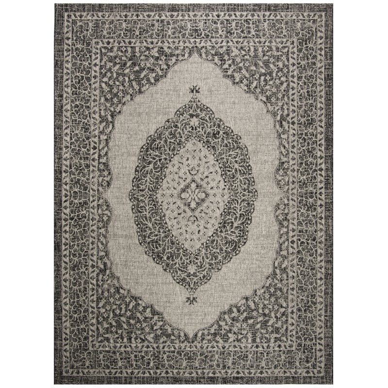 Pemberly Row 9' x 12' Large Indoor Area Rug in Light Gray and Black