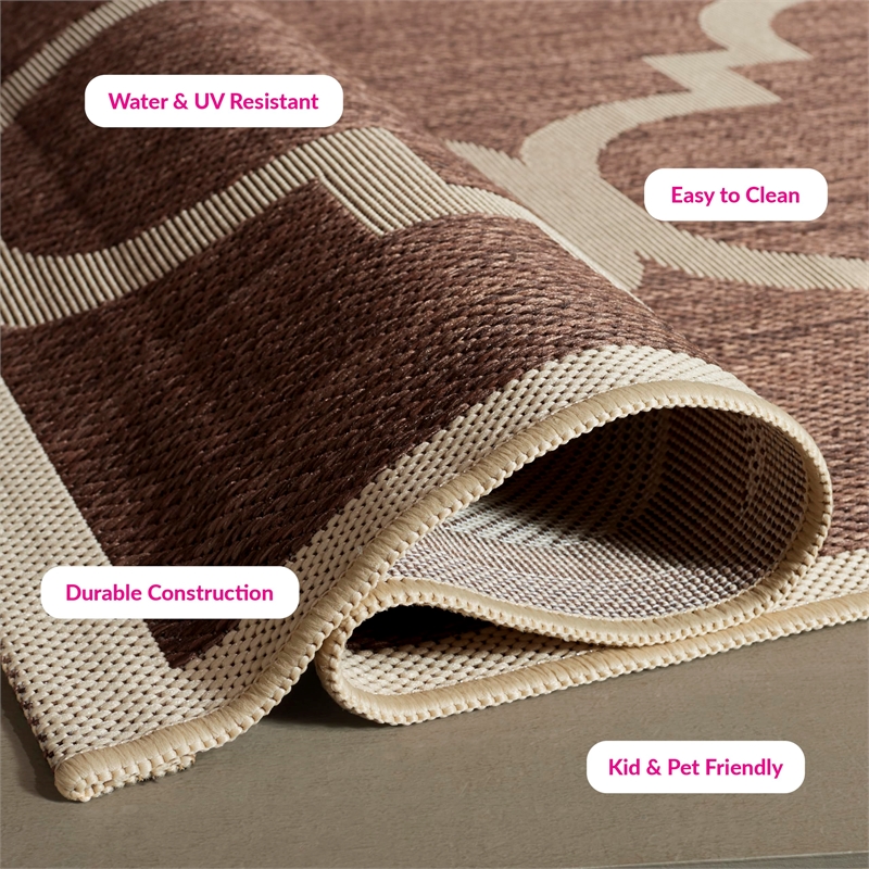 Pemberly Row Dark Brown Indoor Outdoor Area Rug 9' x 12' for Home Decor