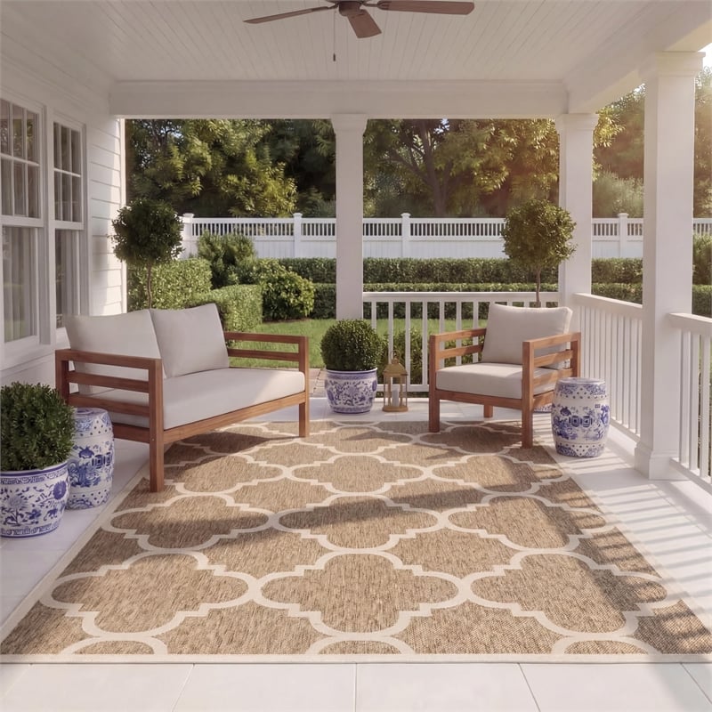 Pemberly Row Brown Indoor Outdoor Area Rug 8' x 11' for Any Room