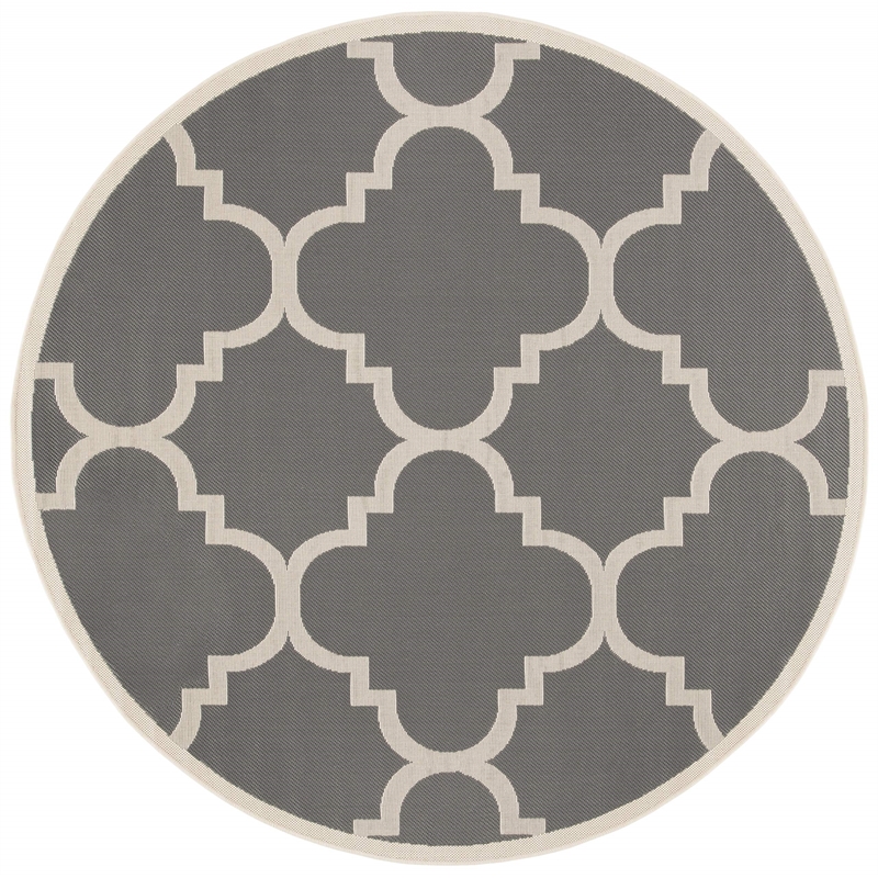Pemberly Row Grey Indoor Outdoor Round 4' Rug for Home Decor