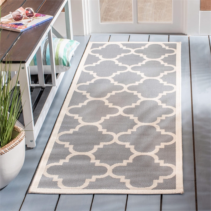 Pemberly Row Grey Indoor Outdoor Runner Rug 2'4