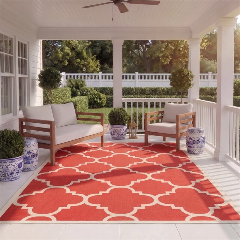 Pemberly Row Red Indoor Outdoor Area Rug 8' x 11' for Any Room