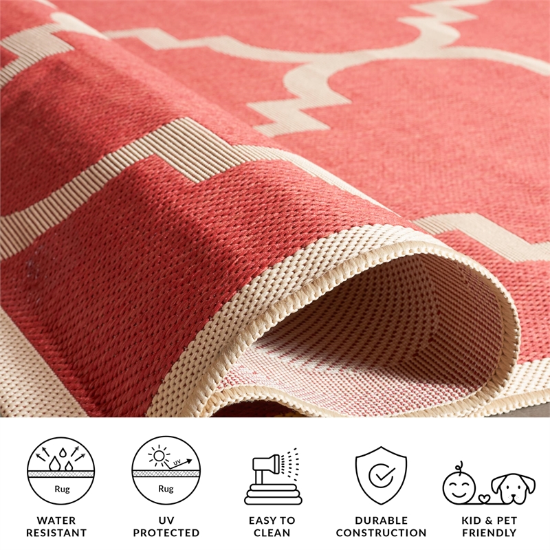 Pemberly Row Red Indoor Outdoor Area Rug 9' x 12' for Home Decor